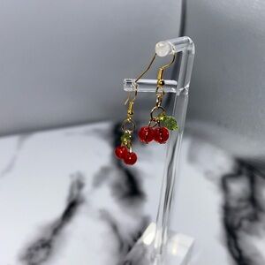 Vibrant Cherry Drop Earrings in Red and Gold